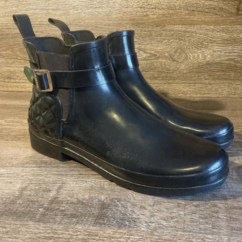 Quilted Hunter Black Ankle Rain Boots